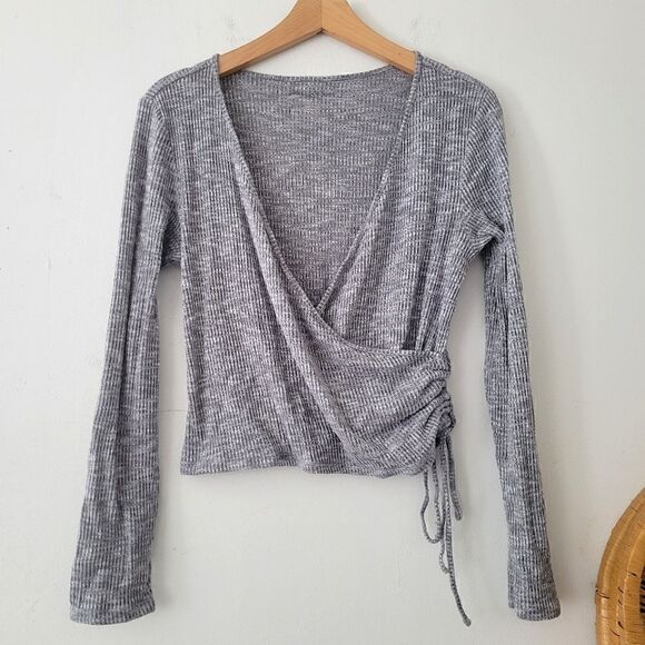 American Eagle Ballet Wrap Top Gray Adjustable M - Picture 1 of 6